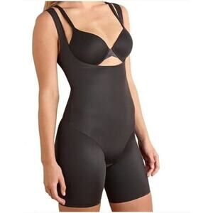 TC Fine Intimates Thigh Slimmer Bodysuit Open Bust Back Magic Shapewear Black 2X
